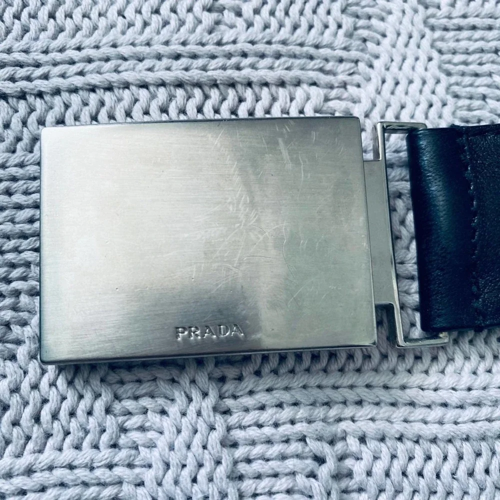 Prada black leather belt with silver buckle - Picture 2 of 10